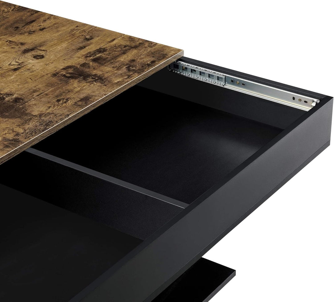 [en.casa] Couchtisch Lünen Wohnzimmertisch mit Stauraum Holzoptik Schwarz Truhentisch Sofatisch mit