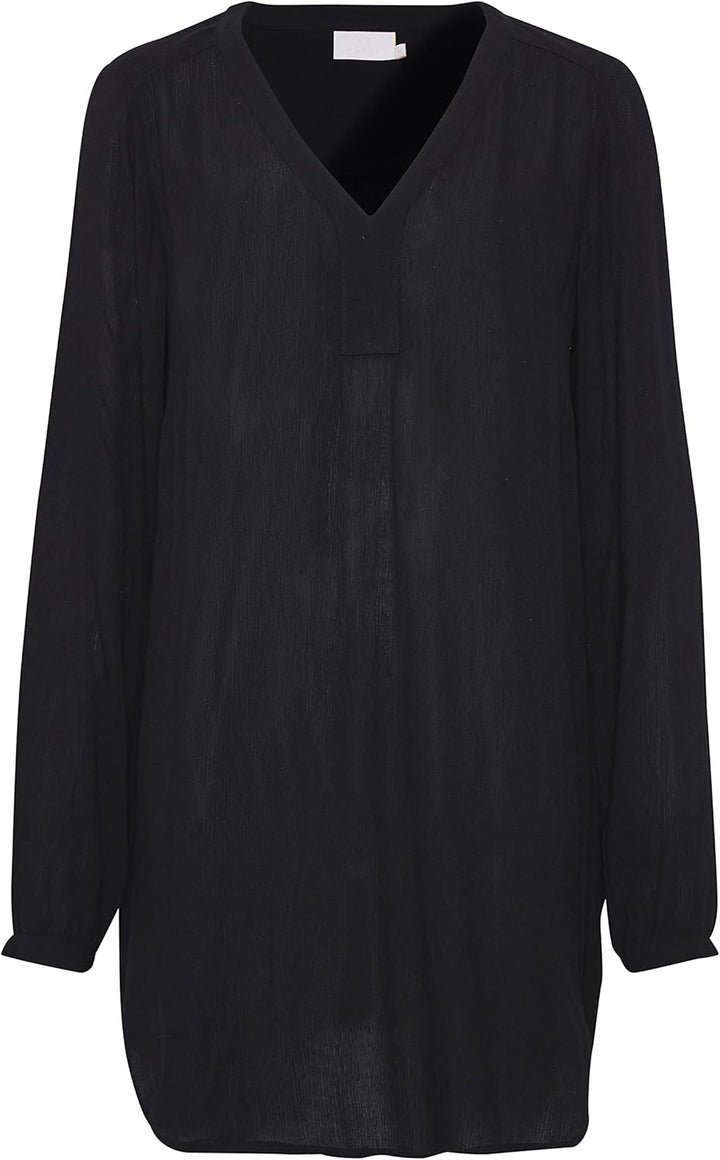 KAFFE Tunika Amber Damen Tunika Amber Langarm V Ausschnitt Shirt Casual Basic, 34 Black Deep