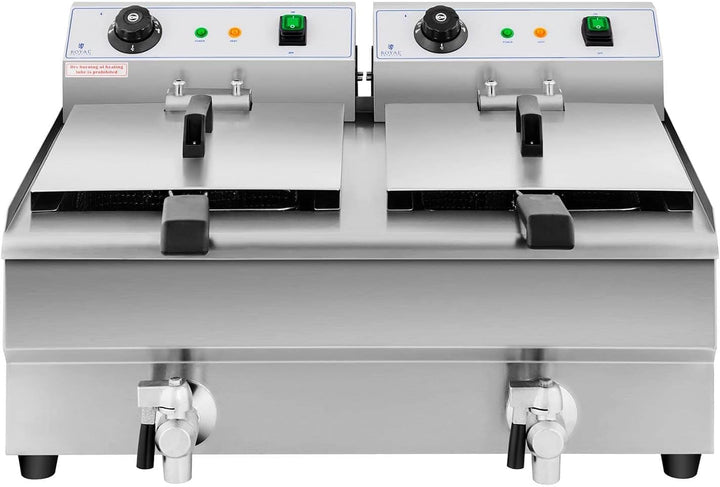 Royal Catering Elektro-Doppel-Fritteuse Edelstahl Doppel-Fritteuse (2 x 3200 W, Kapazität: 2 x 13 l,