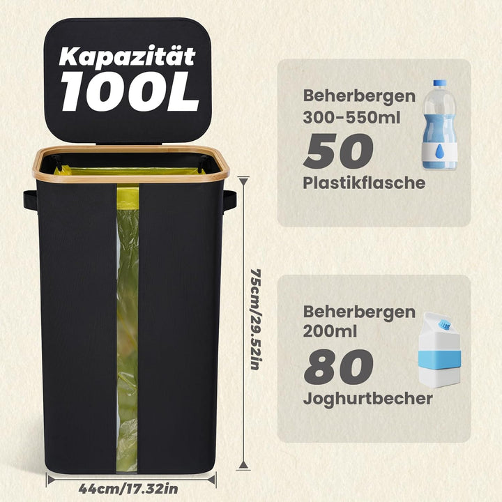 100L Gelber Sack Ständer Stabil, Mülleimer, Ständer Gelber Sack mit Transparentem Fenster, Müllsackh
