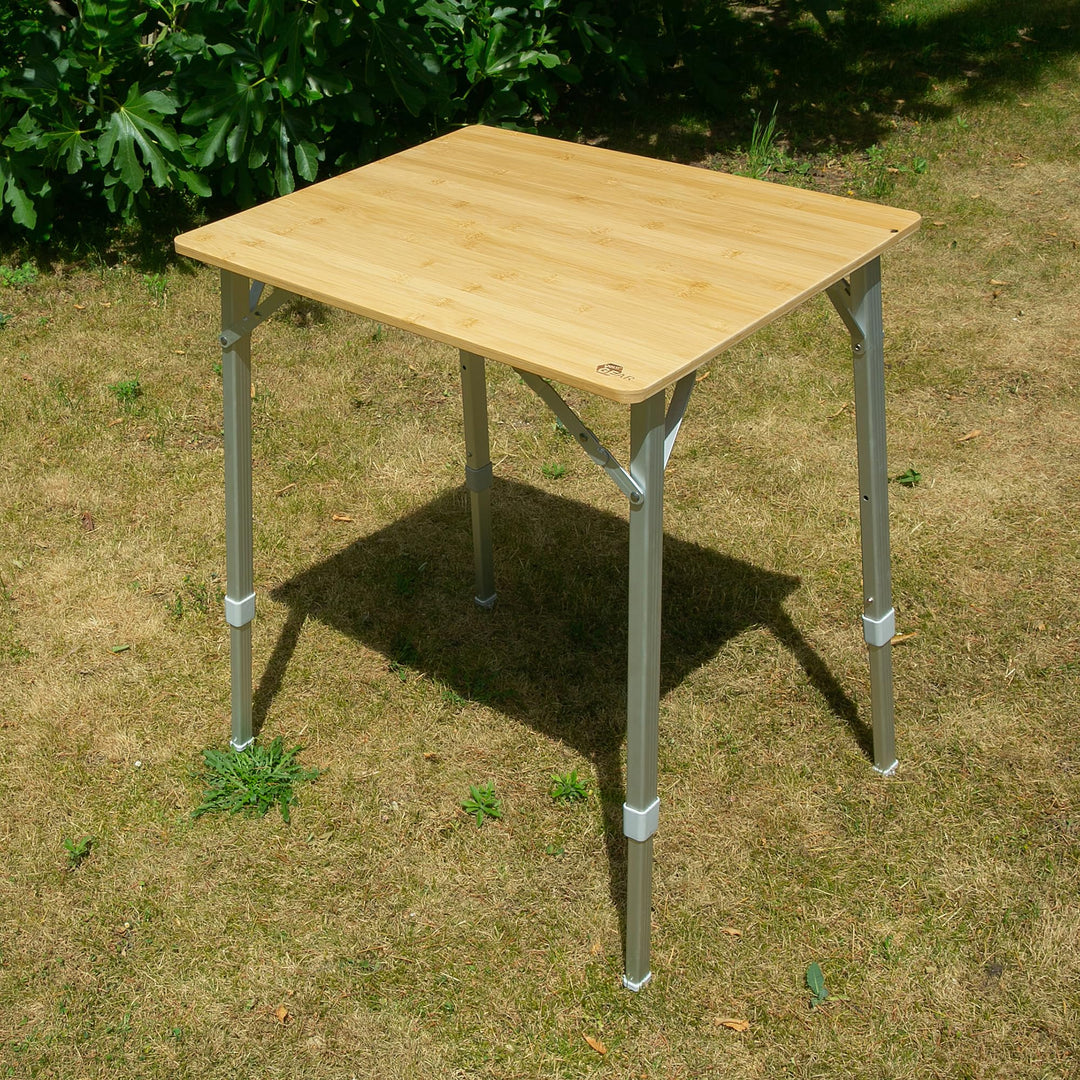 your GEAR Portofino Bambus Campingtisch – höhenverstellbarer Outdoor Klapptisch für Camping, Garten