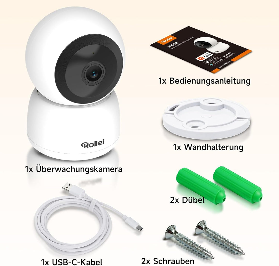Rollei Indoor Security Cam IPC-88 - Full-HD 1080p, Bewegungsverfolgung & Nachtsicht, App- & Sprachst