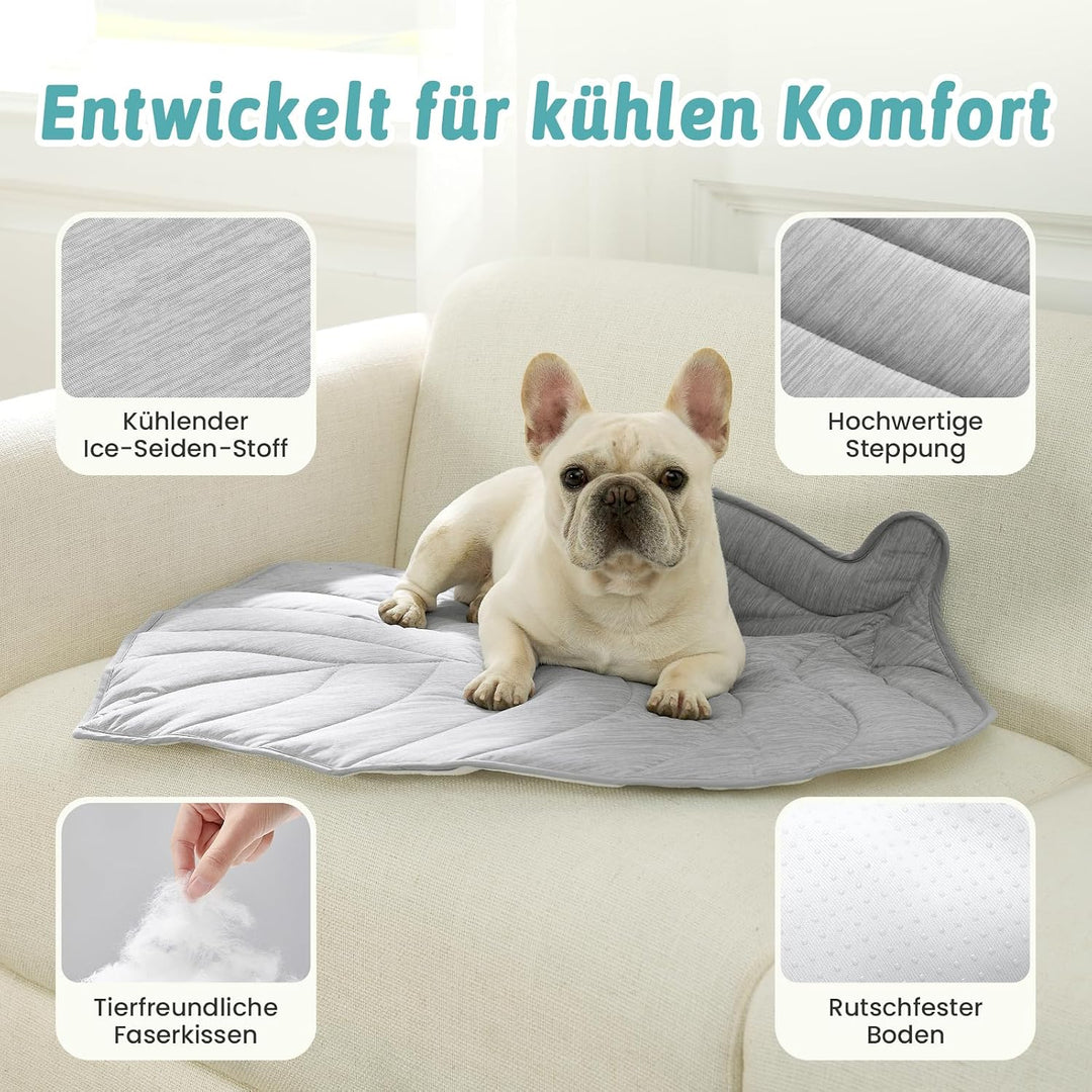 COZY KISS Kühlmatte Hunde & Katzen 86x99cm, Kühldecke mit Blattform-Gewebe Q-Max>0.4, Selbstkühlende