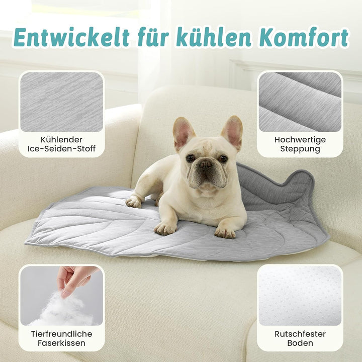 COZY KISS Kühlmatte Hunde & Katzen 83x71cm, Kühldecke mit Blattform-Gewebe Q-Max>0.4, Selbstkühlende