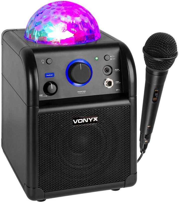 Vonyx SBS50P Karaoke Box mini Blockrocker Lautsprecher, Karaoke Maschine mit 1 Mikrofon und Akku Mus