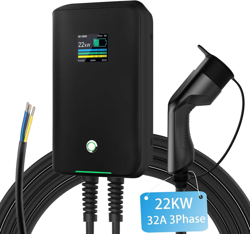 astoneves 22kW EV Ladestation Wallbox, 32A 3 Phase Elektroauto Ladestation mit 6,1m Typ 2 Ladekabel