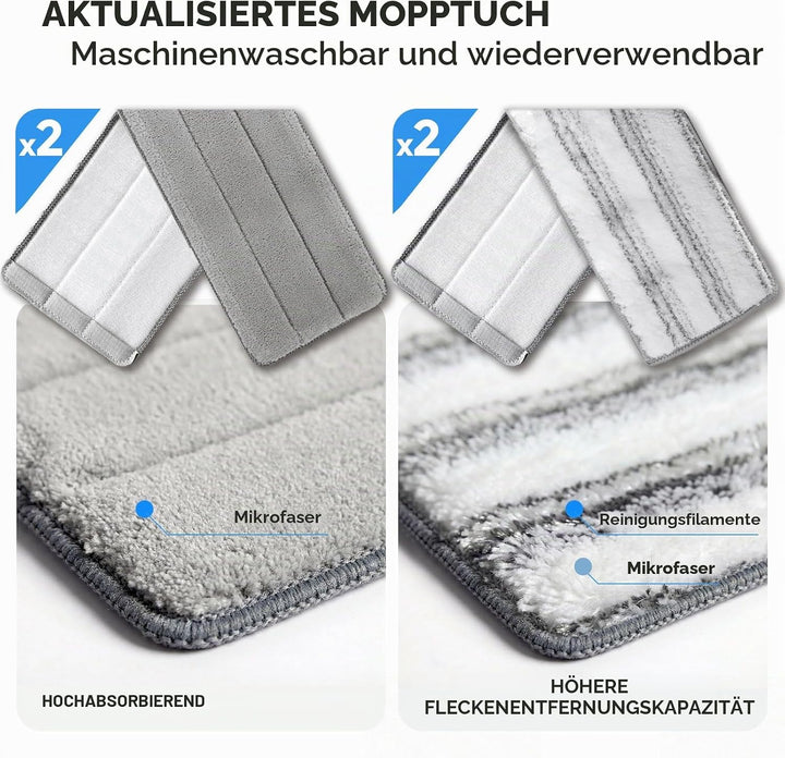 Masthome Bodenwischer Set mit Eimer,Wischmopp Set mit Edelstahlgriff und 4 Mikrofaser Moppkopf, Putz