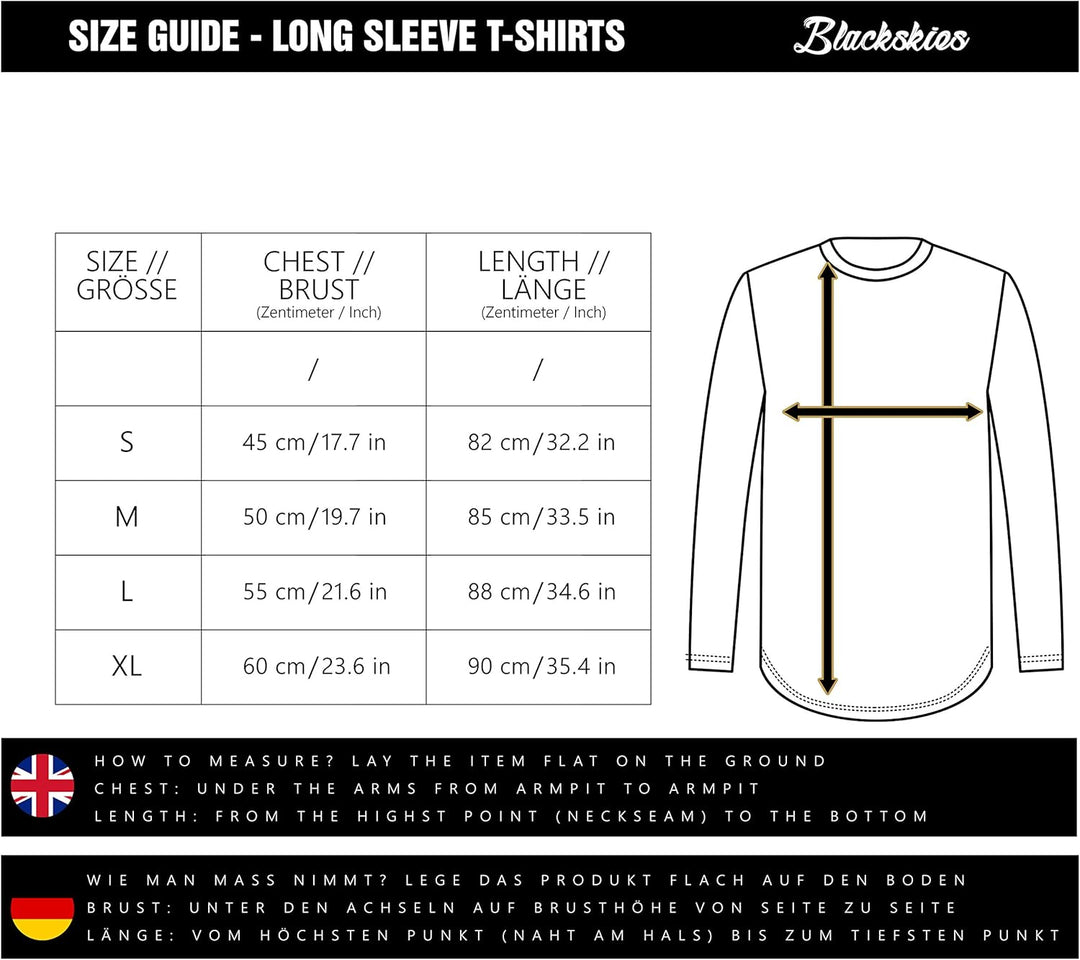 Blackskies Side Zip Langarm T-Shirt | Langes Oversize Fashion Basic Longsleeve Herren Longshirt Long