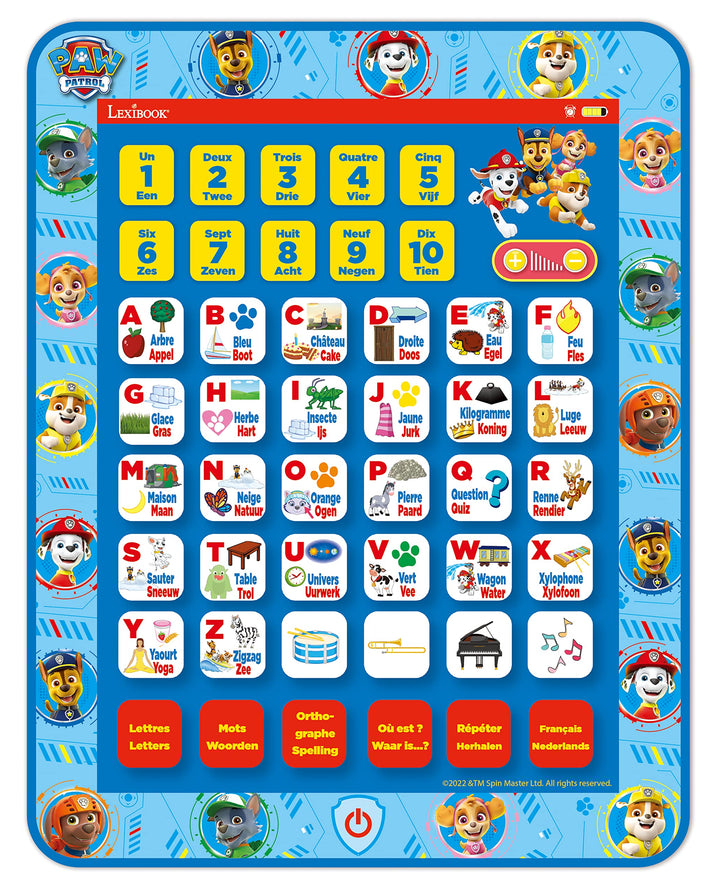 Lexibook, Paw Patrol, zweisprachiges Lerntablett, Spielzeug zum Lernen der Buchstaben, Zahlen Vokabu