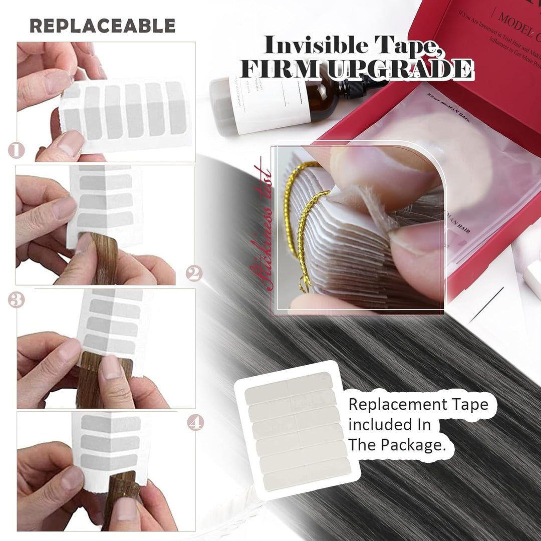 Moresoo Tape in Extensions Schwarz Ombre Silber Remy Echthaar Extensions Tape Balayage Schwarz bis S