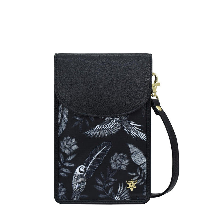 Anuschka RFID Crossbody Handytasche mit Börse - Wanderlust Kollektion - Nylonstoff mit Leder Trim un