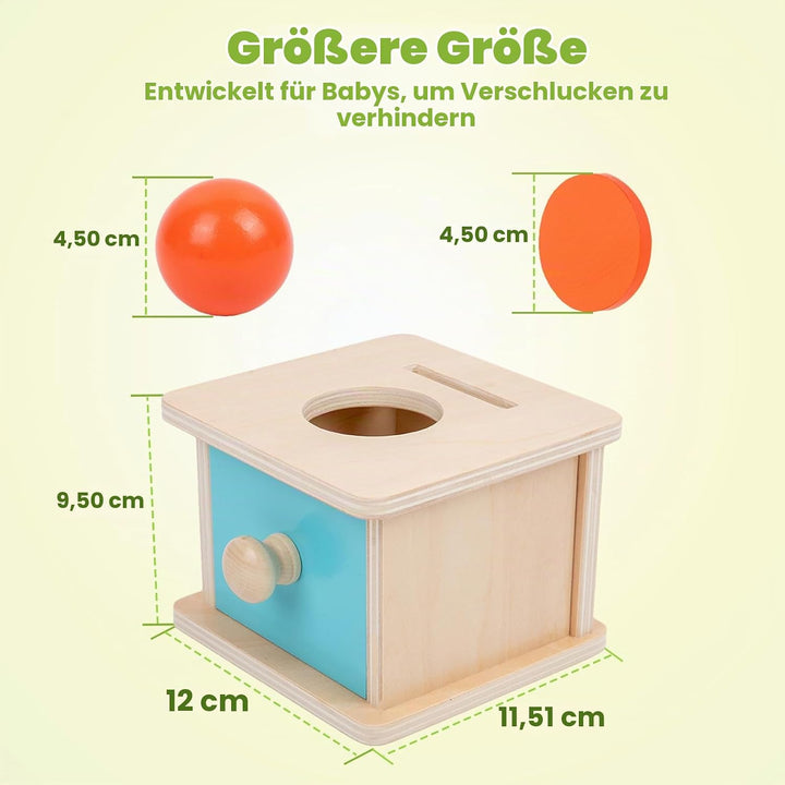 Adena Montessori Spielzeug ab 6 Monate – 2-in-1 Holz Münzbox &amp; Ballbox für Babys – Lernspielzeug zur