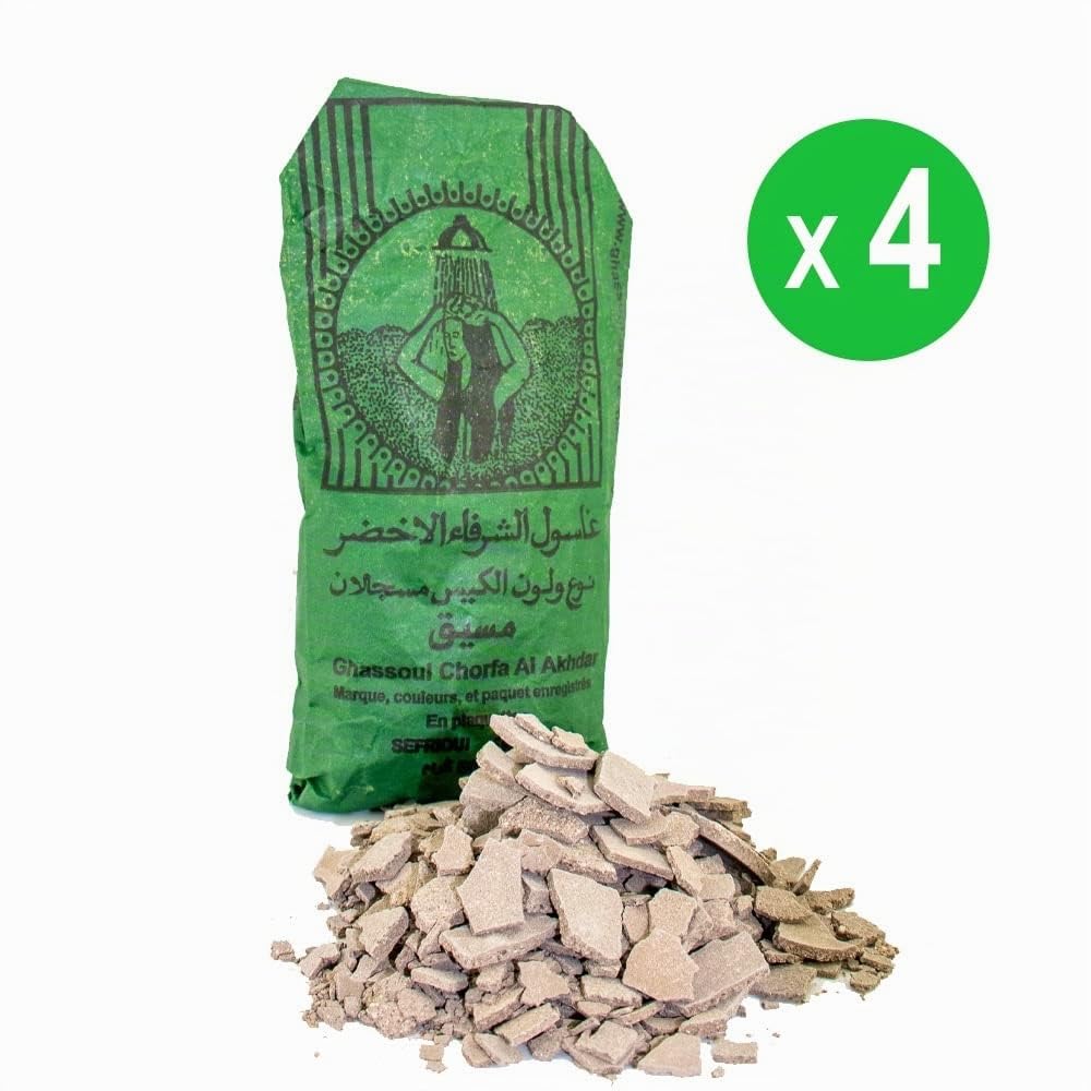 4 X 500 Gramm Ghassoul/Rhassoule Wascherde Stücken, Lavaerde für Haar- &amp; Körperpflege, Marokkanische