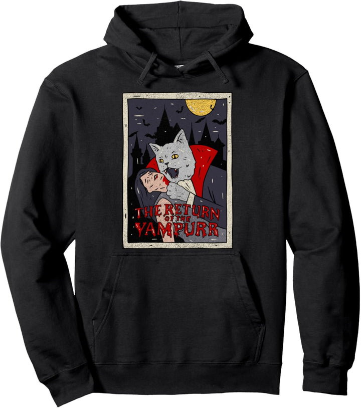 Vintage Horror Movie Vampire Cat Gothic Satanic Occult Pullover Hoodie
