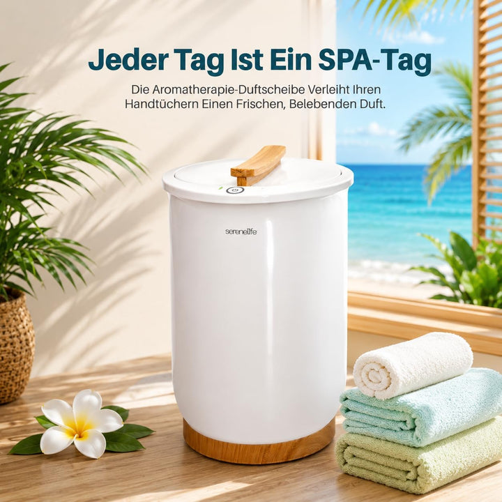 SereneLife Eimer Handtuchwärmer Elektrisch – Towel Warmer – Wellness Handtuch Wärmegerät 20L in Weis
