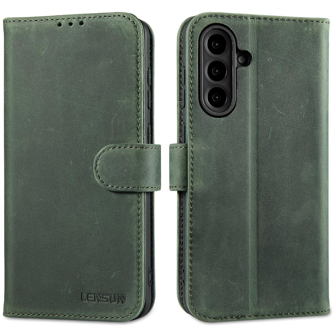 LENSUN Echtleder Hülle für Samsung Galaxy A56, Handyhülle [Echtes Leder][Wallet Kartenfach][Klappbar