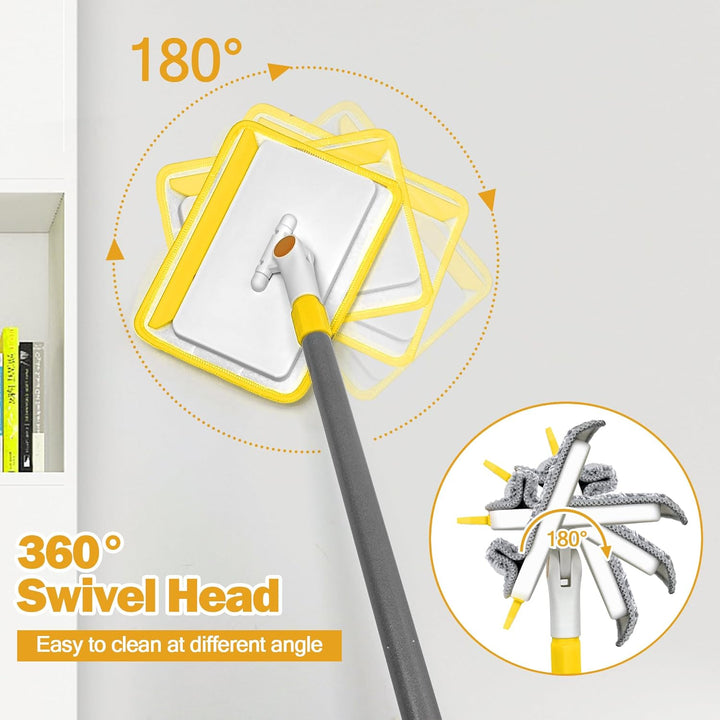JEHONN Wischmopp Fliesenreiniger Gerät mit Langem Griff 142 cm, Wand und Fussleisten Reiniger, 4-in-