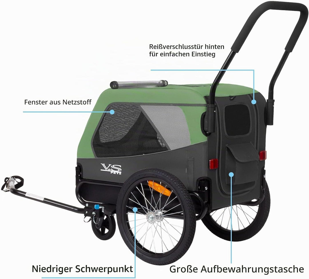 Tiggo VS Medium Hundeanhänger &amp; Buggy 2in1 Fahrradanhänger Hundebuggy Jogger für Hunden bis 23kg Grü