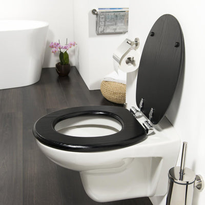 Tiger Toilettensitz Blackwash in Holzoptik mit Absenkautomatik, Farbe: Schwarz, Metallbefestigung
