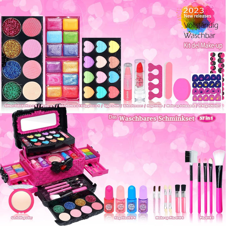 Kinderschminke Set Mädchen Kinder Make Up Set - 57PCS Kinder Schminkkoffer Mädchen Spielzeug,Kinder