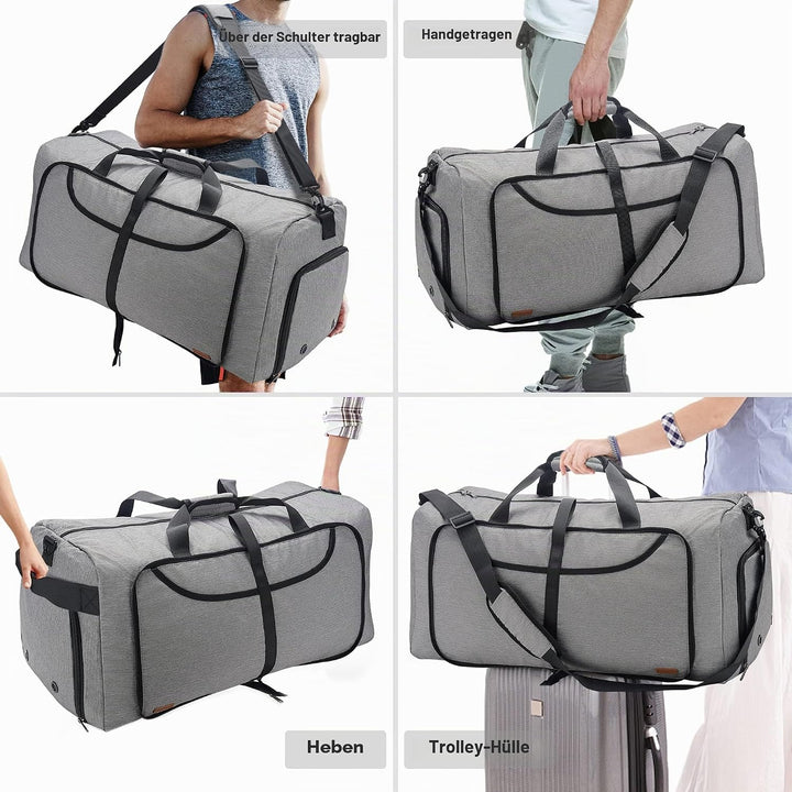 Vogshow Reisetasche grosse Faltbare 80L, Weekender Übernachtungstasche Seesack wasserdicht Sporttasc