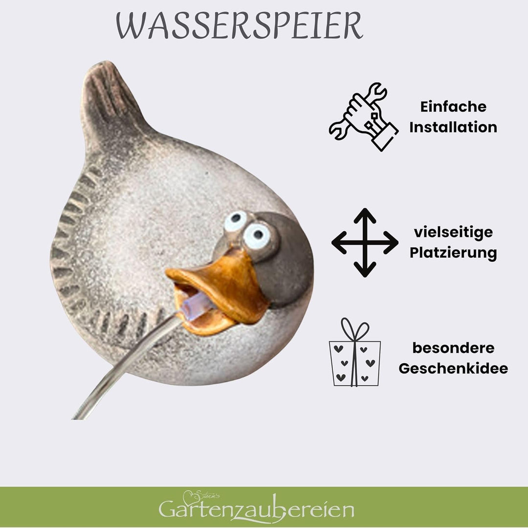 Storm's Gartenzaubereien Solar Wasserspeier Ente - Keramikfigur für Teiche und Miniteiche - 17cm x 1