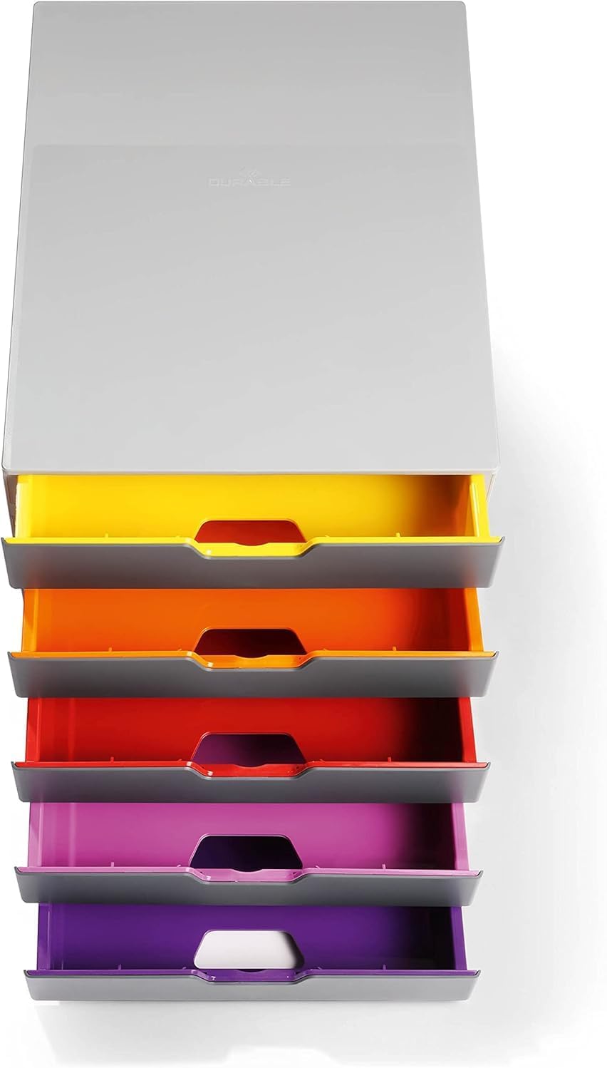 Durable Schubladenbox A4 (Varicolor) Ablagebox 5 Fächer, Ablagebox A4 mit Etiketten zur Beschriftung