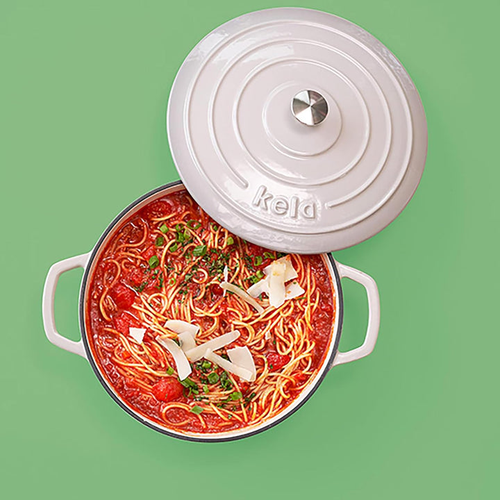 kela Bräter Calido, Ø 21 cm, 2,5 L, Gusseisen, hellgrau, rund, Allherdboden, emailliert, hitzebestän