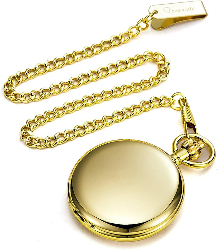 TREEWETO Men's Pocket Watches Smooth Golden/Silver Antique Mechanical Pocket Watch for Men Women wit