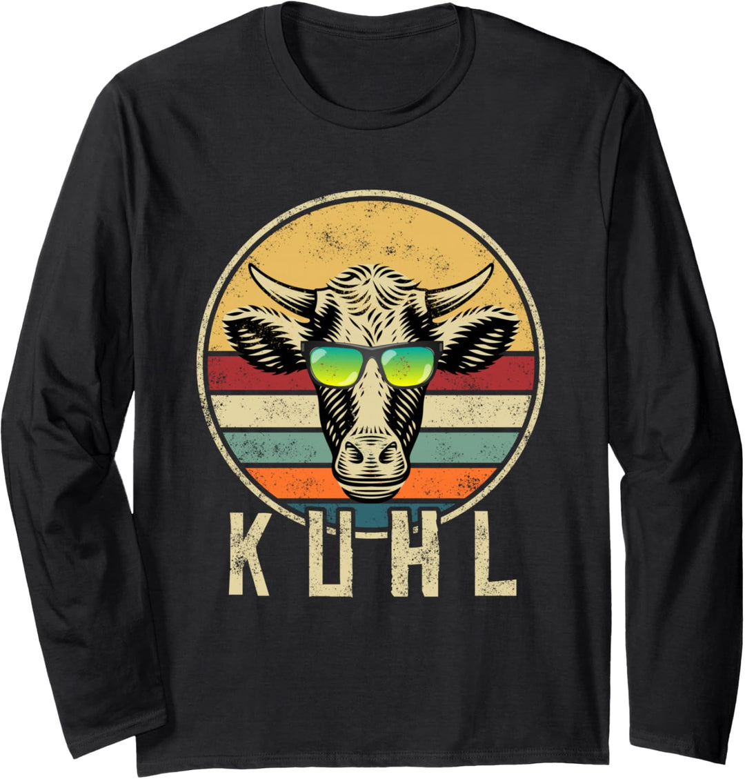 Lustiges Kuh mit Sonnenbrille Kühe Kuhl Landwirt Bauernhof Langarmshirt