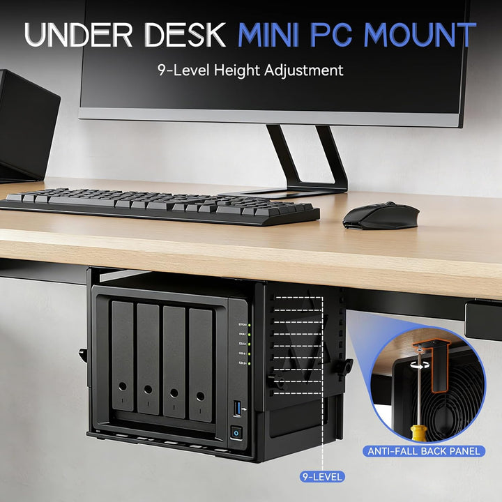 Mini-PC-Halterung für unter den Schreibtisch, höhen- und breitenverstellbare CPU/NAS-Halterung für M