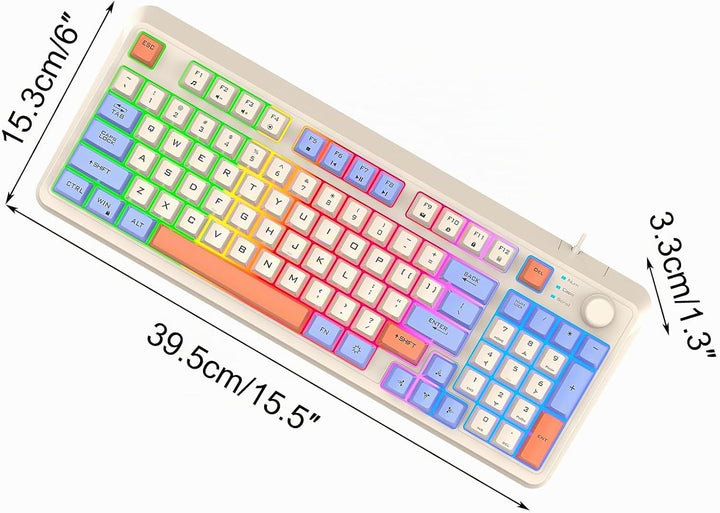 Lancoon Kabelgebundene Gaming Tastatur mit 94 Tasten Mechanisch 3 Farben Gemischte Tastenkappen Cool