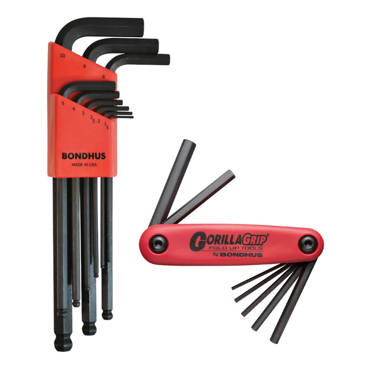Bondhus 14187 Balldriver L-Wrench Set #10999 (1.5-10mm) & GorillaGrip« Hex Fold-up Set #12587 (2-8mm