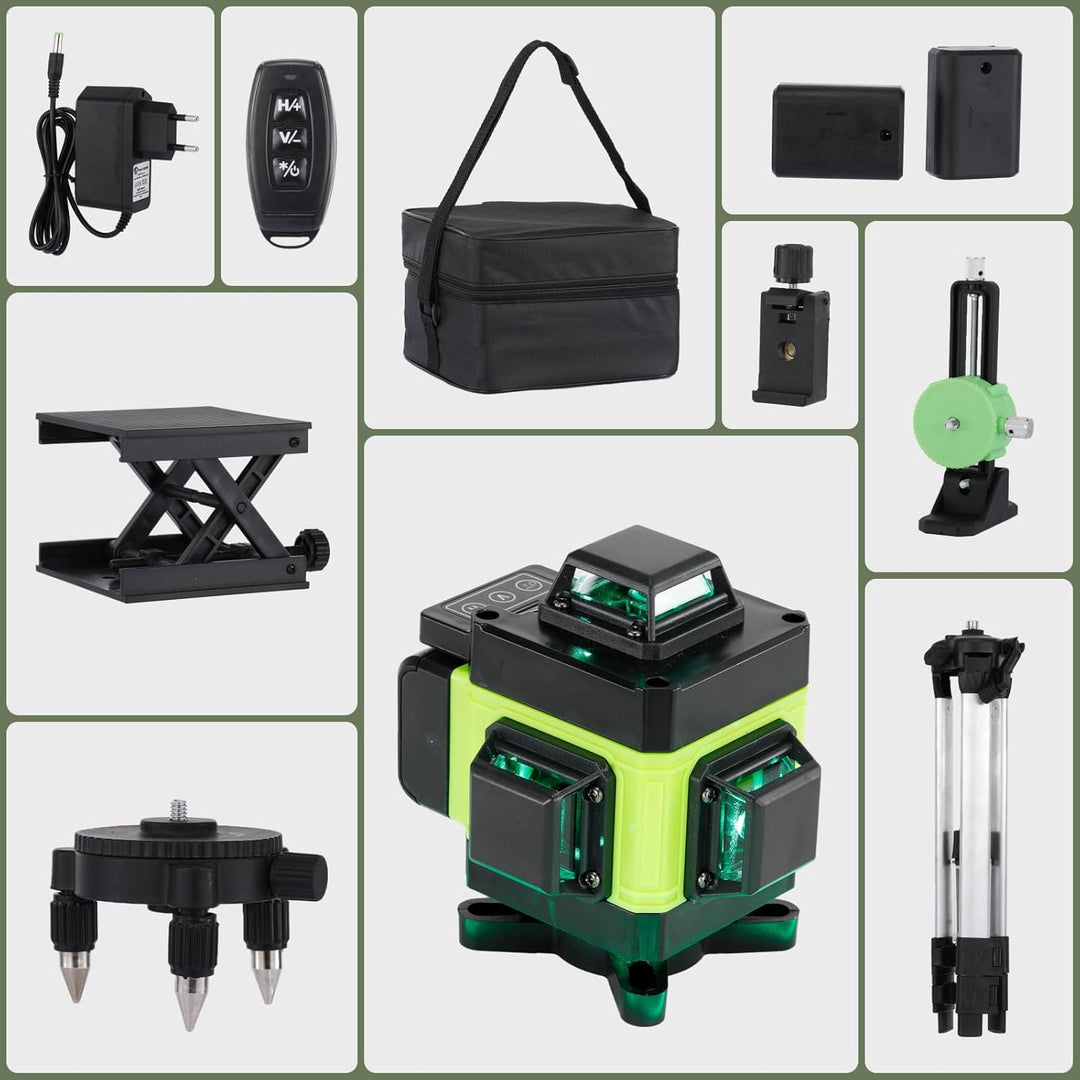 Weytoll Kreuzlinienlaser mit Stativ, 16 Line Laser Level IP54 Wasserwaage, 2400mAh Akku*2, mit Teles