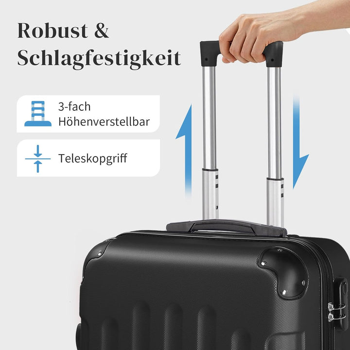 LEADZM Koffer Set 5 teilig Hartschale mit Kosmetikkoffer (Schwarz) | Kofferset mit verstärkten Ecken