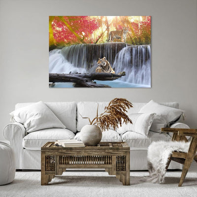 Bilder auf Leinwand 100x70cm Leinwandbild Tiger natur tier paradies Gross Wanddeko Bild Schlafzimmer