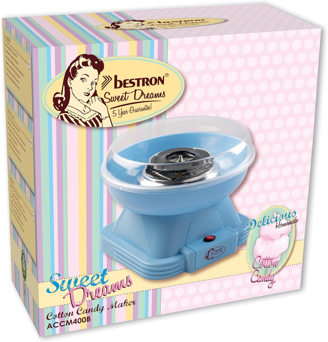 Bestron Zuckerwattenmaschine, Retro Cotton Candy Maker für Zuhause, Zuckerwattegerät mit 10 Stäbchen