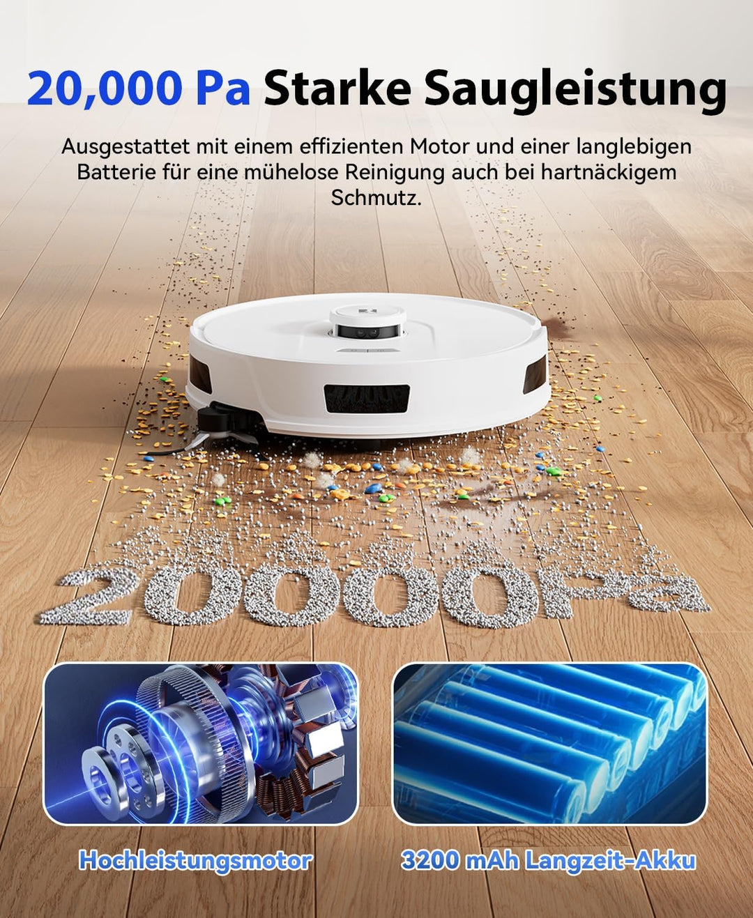 Redkey R11 Saugroboter mit Wischfunktion, 20.000Pa Saugkraft, Staubsauger Roboter mit 4L Absaugstati