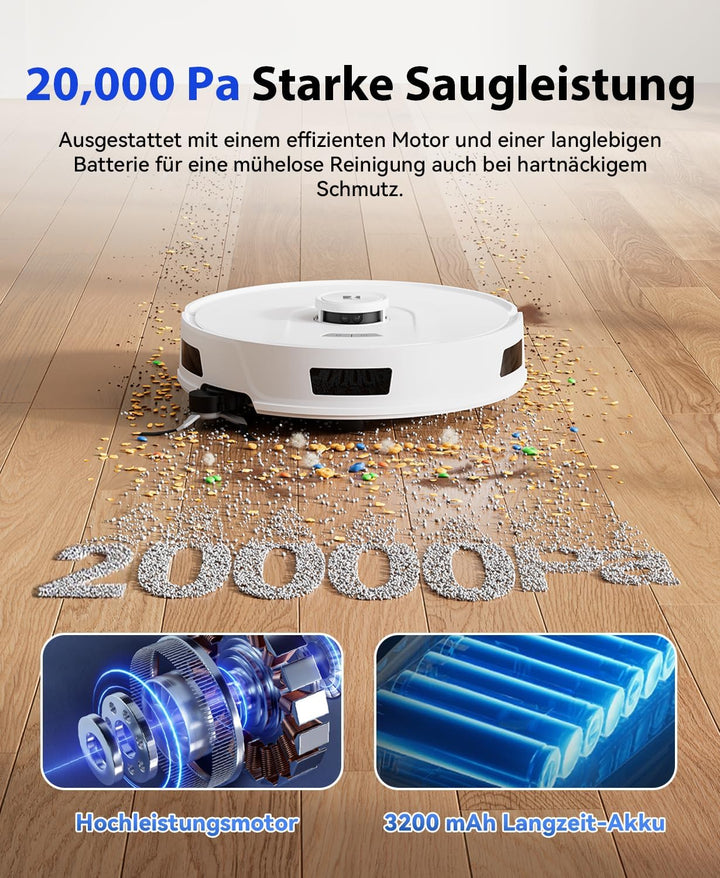 Redkey R11 Saugroboter mit Wischfunktion, 20.000Pa Saugkraft, Staubsauger Roboter mit 4L Absaugstati