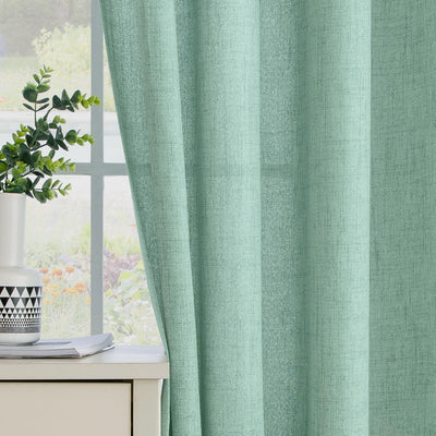 MIULEE Leinen Vorhänge mit Leinen Ringe Effekt Wohnzimmer Modern Semi-transparent Voile Vorhang Natu