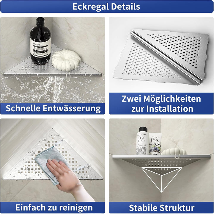 Eck Duschregal, Edelstahl 304 Badezimmerregal aus Stahl mit Gitterdesign für geflieste Wände, Einbau