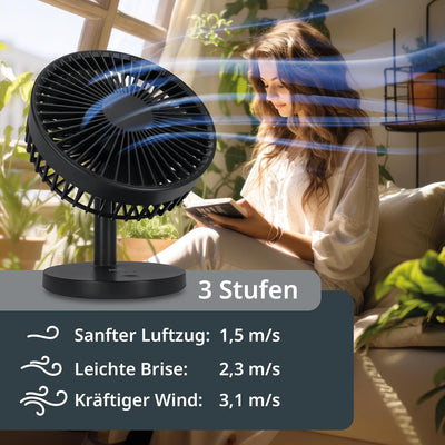 ADE Ventilator sehr leise | USB Tischventilator 3 Stufen | Akku bis 7,5 h Laufzeit | 2.000 mAh | 180