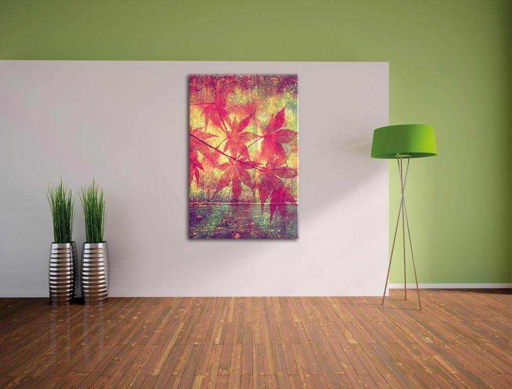 Ast mit pinken Blättern, Format: 100x70 auf Leinwand, XXL riesige Bilder fertig gerahmt mit Keilrahm