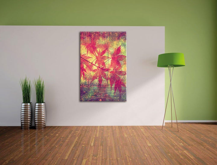 Ast mit pinken Blättern, Format: 100x70 auf Leinwand, XXL riesige Bilder fertig gerahmt mit Keilrahm