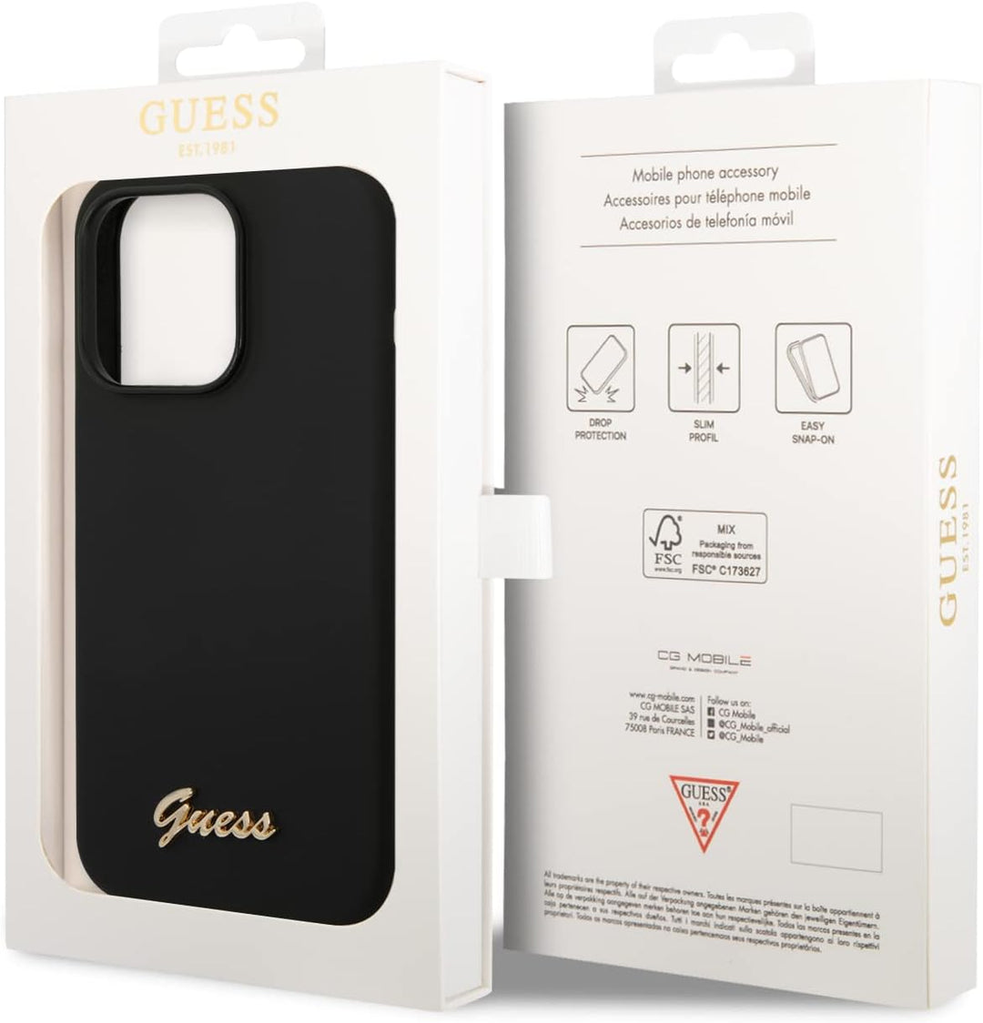 Guess GUHCP14XSLSMK hülle für iPhone 14 Pro Max 6,7" schwarz/Black Hard case Silicone Vintage Gold L