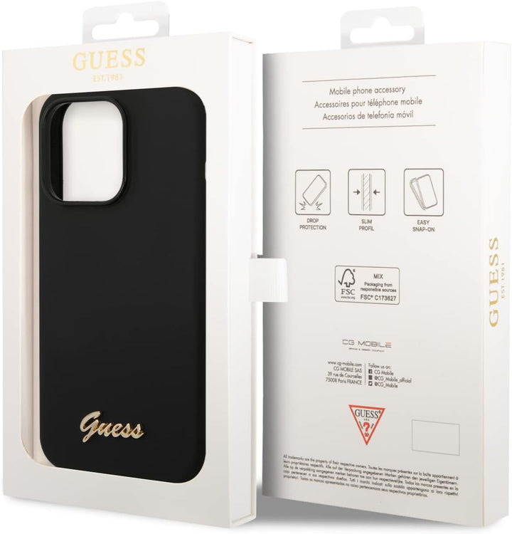 Guess GUHCP14XSLSMK hülle für iPhone 14 Pro Max 6,7" schwarz/Black Hard case Silicone Vintage Gold L