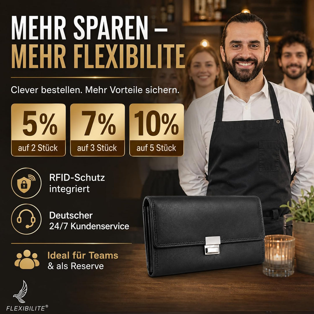 Echt Leder Kellner Geldbörse Profi Kellnerportemonnaie weich RFID | Kellnerbörse (18,5 x 9,5 x 4,5cm
