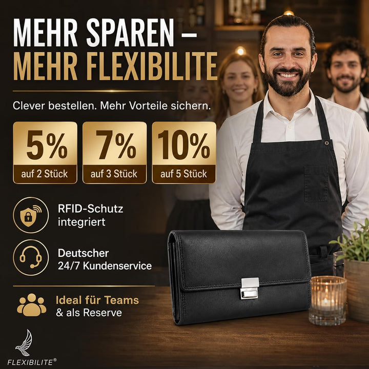 Echt Leder Kellner Geldbörse Profi Kellnerportemonnaie weich RFID | Kellnerbörse (18,5 x 9,5 x 4,5cm