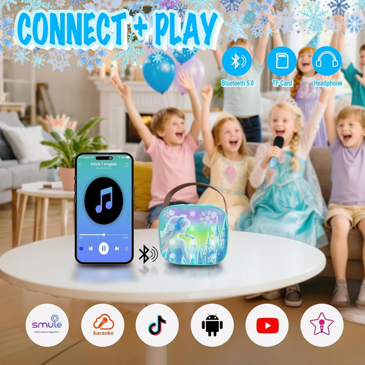 Karaoke Maschine Kinder, Mini Bluetooth Karaoke Anlage mit 2 Mikrofonen für 3 4 5 6 7 8 9 Jahre, Geb