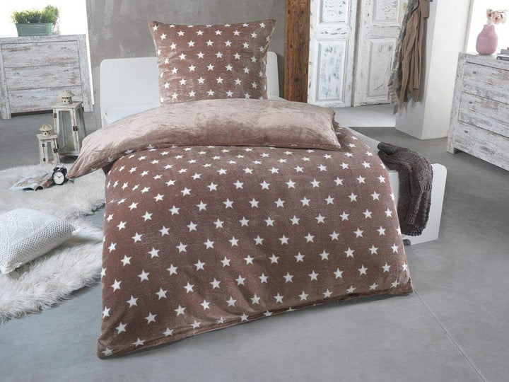 MALIKA Warme Winter Plüsch Sterne Wende-Bettwäsche Nicky-Teddy &